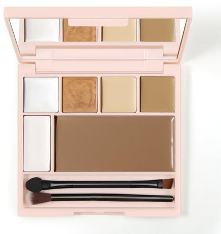 Boobeen Paleta de Maquillaje de Contorno en Crema de 6 Colores, Paleta de Polvos Luminosos y Bronceadores con Espejo y Brocha, Corrector Impermeable para Mujer
