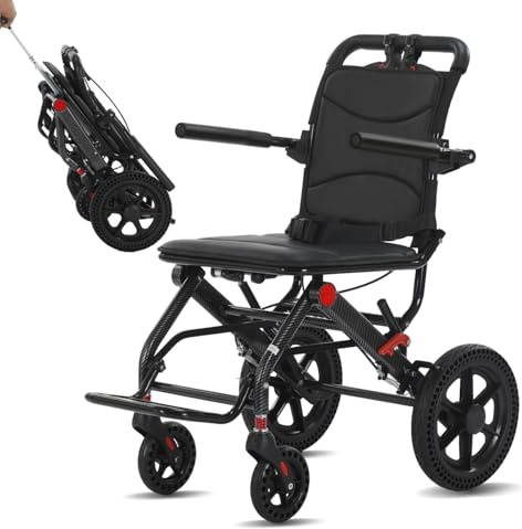 Lightweight Foldable Wheelchair with Hand Brakes Ultralight Folding Transport Wheelchair Durable Wheelchair for Adults and Seniors Airline Approved Folding Transport Chair Portable Portable Black