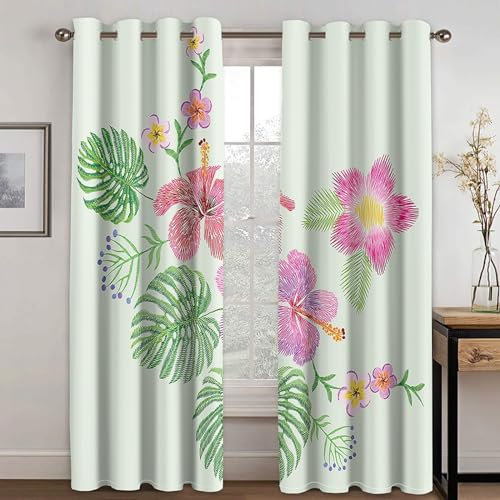 MTBDDyyds Vorhänge Für Kinderzimmer Jungen - 3D Farbe Blumen Blätter 137X117Cm - Kinderzimmervorhänge Mit Ösen, Verdunkelungsvorhang Gardinen Schals Vorhang Blickdicht