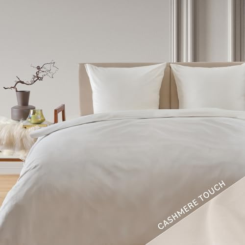 Blumtal Winterbettwäsche 140x200 cm Cashmere-Touch Plüsch – Flauschiges Mikrofaser-Set, Oeko-TEX Zertifiziert, 1 Deckenbezug + 2 Kissenbezüge 80x80 cm – Ivory/Weiß