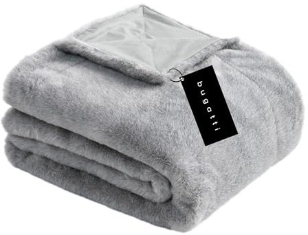 bugatti Kunstfell Decke 150x200 cm - Fellimitat Kuscheldecke besonders flauschig & weich, besonders warm, Felldecke hellgrau