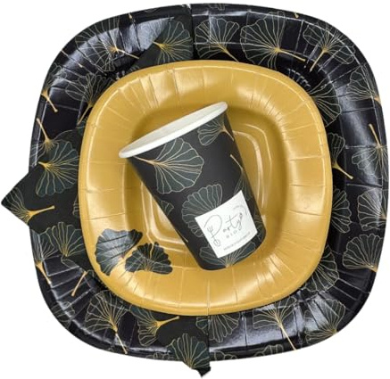PartyBIO Set Ginko 330 Pezzi Stoviglie Biodegradabili Monouso per Feste – Piatti Carta, Bicchieri, Tovaglioli Compostabili per 60 Persone – Ecologiche, Usa e Getta, per Compleanni, Eventi, Picnic