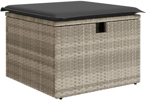 vidaXL Gartenhocker mit Kissen Hellgrau 55x55x37 cm Poly Rattan