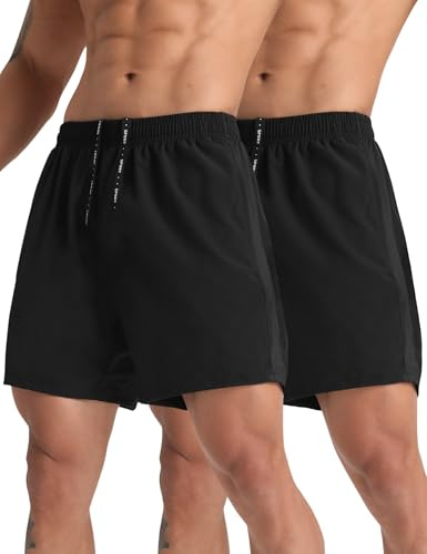 MAXCK 2 Pack Mens Lightweight Athletic Running Shorts 5'' Quick Dry Gym Workout Shorts with Zipper Pockets Black/Black,X-Large