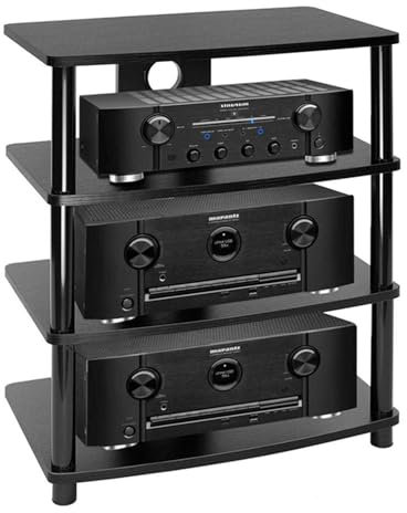 Audio-Video-Regal, schwarz, 80 cm hoch, Robustes Verstärkerregal für Kinoraum, Wohnzimmer, CD-/Plattenspieler-/DVD-Player-/Stereokomponentenschrank