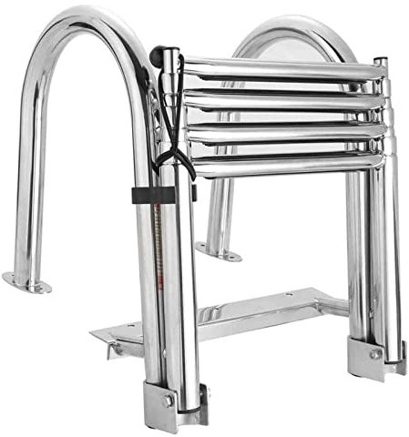 Échelle d'embarquement télescopique robuste avec garde-corps, échelles de ponton en acier inoxydable à 4 marches, échelle de bain pliable pour bateau, échelle de quai extensible avec marche large