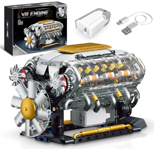 Technik V8 Motor Bausatz Modell Klemmbausteine, Ideas Mini V8 Eigene Modellbausatz für Erwachsene, Kompatibel mit Lego Set, STEM Spielzeug Geschenk für Auto Fans und Jungen ab 14 Jahren (703 Teile)