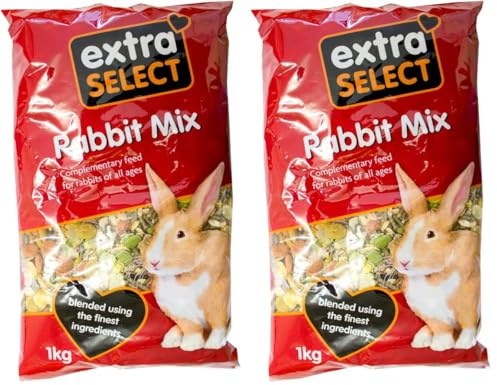 Extra Select Premium Rabbit Mix - Muesli, Rabbit Nuggets, Peaflakes,and Forage with Vitamins & Minerals - 1kg (Pack of 2)