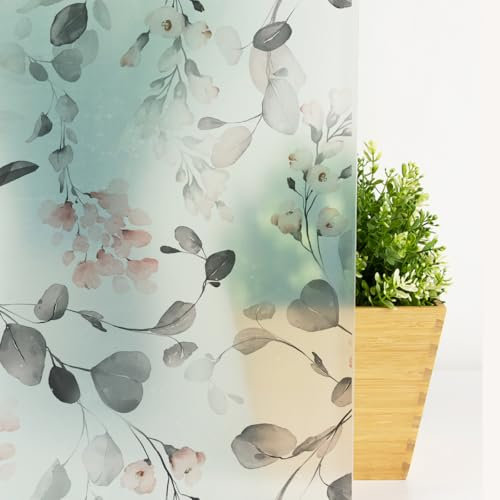 Milchglasfolie Graue Rosa Blume Fensterfolie Selbstklebend Milchglasfolie Fenster Bad Fenster Sichtschutzfolie Fensterfolie Blickdicht Folie für Fenster Folie Fenster Sichtschutz 40x120cm/2 Pcs
