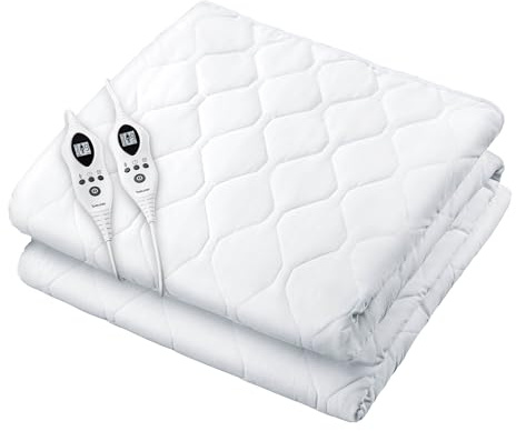 Beurer UWB80 Beheizte Matratzenauflage für King-Size-Bett, Doppelsteuerung, elektrischer Matratzenbezug mit separaten Füßen/Körperwärme, automatische Abschaltung, 9 Wärmestufen, Überhitzungsschutz