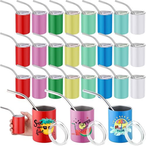 Nuenen 24 Pcs 3oz Mini Tumbler Shot Glass with Straw and Lid Colored Sublimation Shot Glasses Cute Stainless Steel Double Wall Mini Tumblers Bulk for Wedding Party Whiskey Cocktail Bar Travel Camping