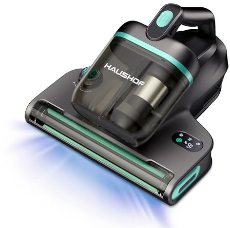 HAUSHOF Mattress Vacuum Cleaner with 275 nm UV Light, 400 W Bed Vacuum Cleaner with 15 kPa Suction, Dual Cup Dust Mite Vacuum Cleaner with HEPA Filter, 60 °C Heat & Aromatherapy Function for Bed, Sofa