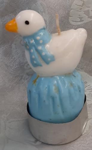 Lot de 8 bougies chauffe-plat décoratif en forme de canard blanc avec écharpe à pois bleu clair