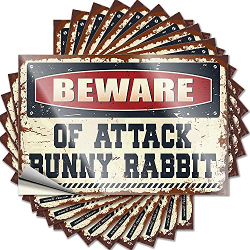 Adesivo divertente con scritta Beware of Attack, coniglietto e coniglietto, 10 pezzi, 12 x 18 cm