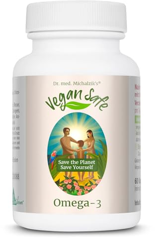 Vegan Safe Omega-3 Dr. Michalzik, 1048–2096 mg Omega-3 Algenöl, 60 Kapseln | Mit Omega-3 Algenöl, Omega-3-Fettsäuren, DHA und EPA • eigene deutsche Produktion • ohne Zusätze