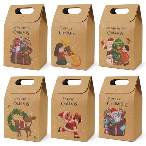 30pcs Weihnachtskraft Geschenktüten, Weihnachts Süßigkeiten-Plätzchen behandelt Partypapier Boxen Taschen verschiedene Weihnachten Neujahr Urlaub Party Leckereien Süßigkeiten liefert Geschenke