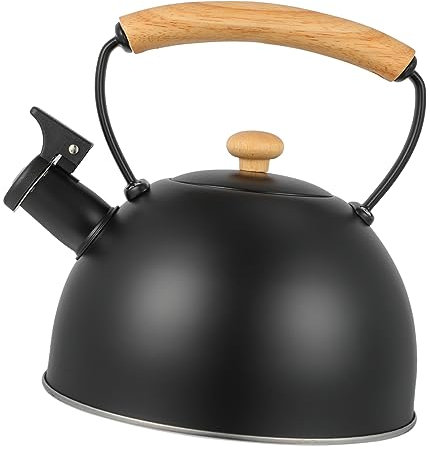 KOCKSHION Bouilloire Sifflante Acier Inoxydable Avec Manche En Matière Naturelle Résistante Chaleur Pour Maison Noir