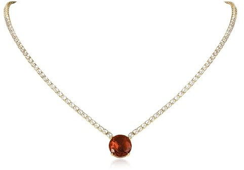 ZAVANA Vergoldete Statement-Halskette für Damen mit großem Zirkonia-Stein, elegante goldene Tenniskette aus Messing mit farbigen Kristallen in Weiß, Blau, Grün oder Rot