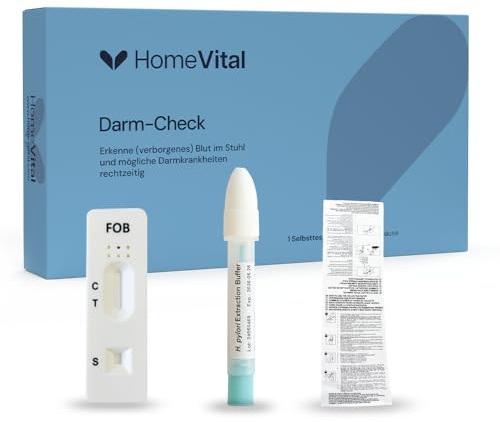 HomeVital Darmgesundheitstest für Zuhause – Schnelltest auf okkultes Blut im Stuhl (FOB) | Früherkennung von Darmerkrankungen & Darmkrebs bei Bauchschmerzen oder Beschwerden beim Stuhlgang
