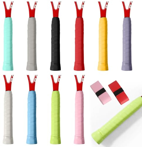 ShiFaKa 10 stycken greppband, tennis, greppband, tennisracketband, halkskydd, självhäftande, självhäftande, tennis, greppband, för overgrip tennisracket för padel Badminton tennisband (färgglad)