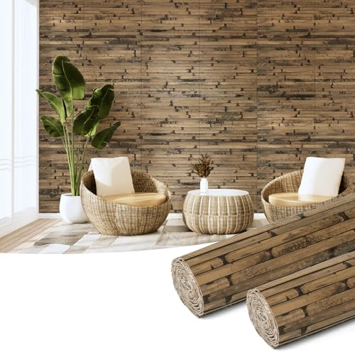 Art3d Natural Bamboo Wall Panel for Interior Decor, Renewable Pole Wrap Wainscoting Paneling for Wall Ceiling Furniture Cabinet Office, 12 x 96 Inch, 2-Pack - Dark Burned | For Interior Wall Decoration, Ceiling, Furniture, Wardrobe, Office, 30 x 244 cm, Dark Burnt