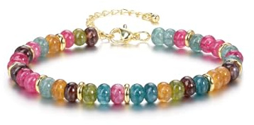 CrystalTears Buntes Perlenarmband Gefärbter Turmalin Edelstein Armband Damen Mehrfarbige Heilstein Armkette Charms Schmuck Geschenke für Freundin