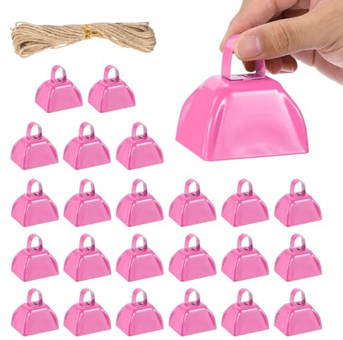 PATIKIL 24Stk Kuhglocken Für Football Spiele 3 Zoll Kuhglocken Für Sportveranstaltungen Bulk Lautstarke Geräuscherzeuger Metall Kuhglocke Mit Seil Für Jubel Hochzeit Pink