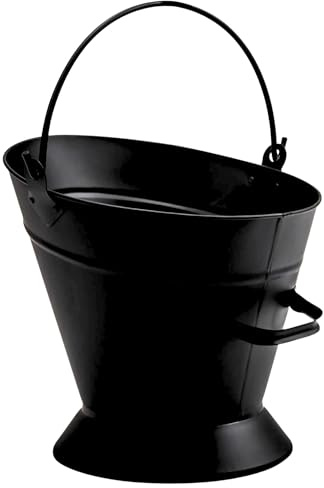 Coal Hod Scuttle Bucket 14 Inch – Powder Black Metal Fireplace Coal & Ash Holder with Dual Handles – Durable Fireside Accessory for Log Burners, Kindling & Home Hearth Storage Decoration