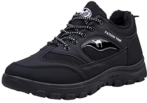 Generisch Winter Shoes Men's Ankle Boots Casual Shoes Lace-Up Shoes Fleece Lined Winter Boots Soft Thick Sole Snow Boots Warm Winter Lace-Up Ankle Boots Non-Slip Short Shaft, black, 8 UK