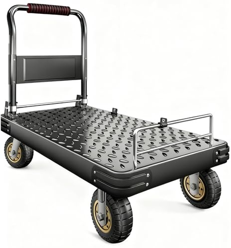 Carrello a pianale resistente, con ruote, piattaforma pieghevole, carrello portatile per magazzini e garage (nero, piccolo), ideale per il trasporto di mobili e attrezzature