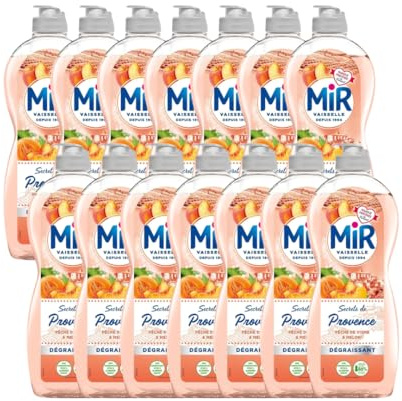 Mir Liquide Vaisselle Secrets de Provence Pêche de Vigne & Melon – Pouvoir Dégraissant Efficace – Nettoyage Impeccable – Parfum Fruité – 675 ml – Lot de 14