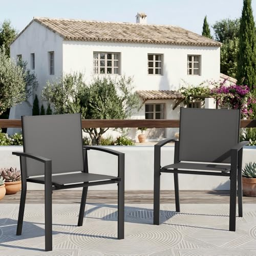 Amopatio Gartenstühle Stapelbar 4er Set, Gartenstuhl mit Armlehnen Anthrazit - Balkonstuhl Wetterfest, Stapelstühle, Terrassenstühle Wetterfest 160kg Belastbar, Garten Stühle für Balkon, Terrasse