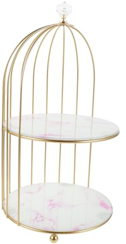 Luxshiny Double Layer Bathroom Storage Rack Makeup Organizer Stand White-pink Pattern, Metal Cosmetic Holder for Vanity Countertop and Washbasin Storage
