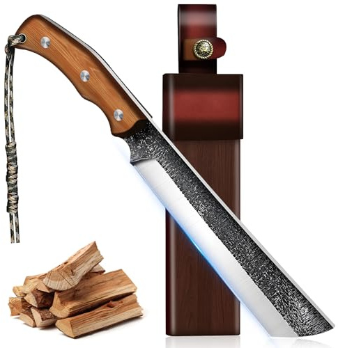 MDHANDD Großes Messer zum Holzhacken, Machete Scharf Echt mit Scheide, Messer Outdoor aus Hochkohlenstoffstahl gefertigt, Geschenke für Männer