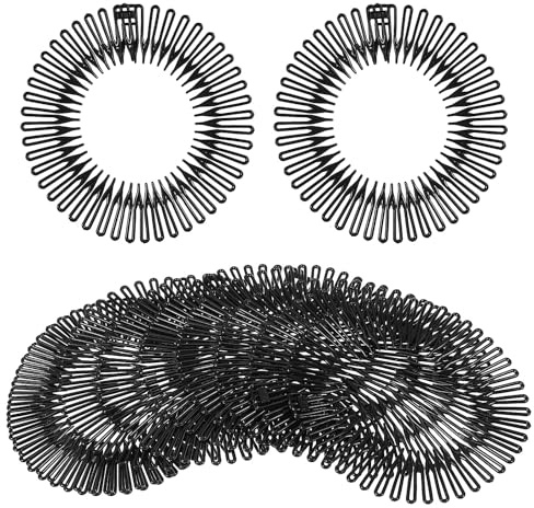 Healeved 10 Stück Elastischer Haarreif mit Flexiblem Kunststoffkamm für Damen Weicher und Bequemer Stirnband Haarkamm zum Täglichen Haarstyling und Make Up in Schwarz