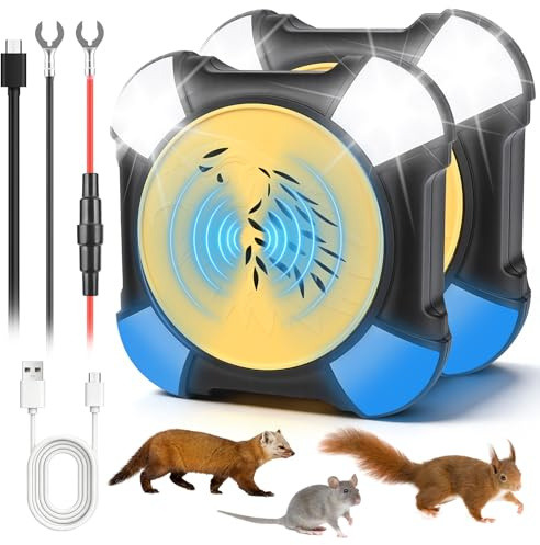 Ambesty Marderabwehr, Marderabwehr Dachboden,Marderschreck Auto, Ultraschall Mäuseabwehr Mit Blitzlicht, Marderschreck Garten Marder Ratten (2 Pack)