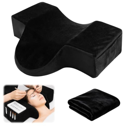 Zinueen Cojín ergonómico para pestañas de extensión de pestañas, espuma viscoelástica en forma de U, con funda de franela, bolsillos laterales para salón de belleza y uso doméstico