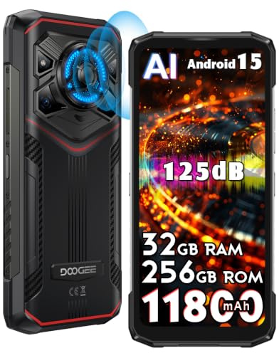 DOOGEENEXT Blade20 Play 5G Téléphone 10300mAh 33W 32Go+256Go 125dB (Rouge) | Appareil 50MP + vision nocturne 20MP. Haut-parleur 3,5W avec effet LED Pour professionnels et aventuriers.