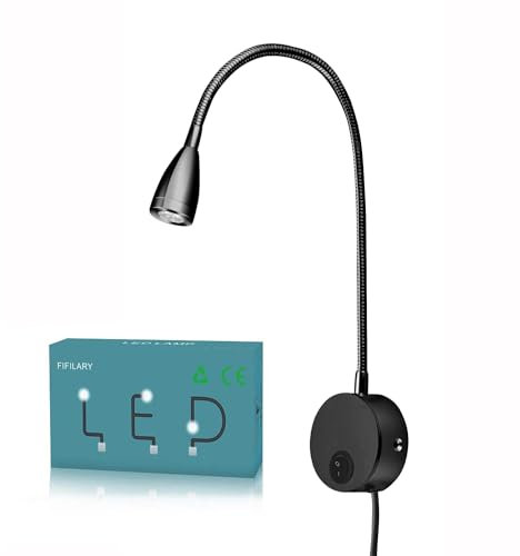 FIFILARY lampada da lettura,luce a LED con luce diurna a parete a collo di cigno in alluminio per l'ufficio della camera da letto bianco caldo,200LM /3000K