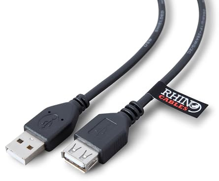 rhinocables USB 2.0 A-A Extension Cable | High-Speed Data Transfer (480mbps) | Hassle-Free, Reliable Connectivity with All USB A Devices - Printers, Cameras, Mice, Keyboards & More (1m,Pack of 1)