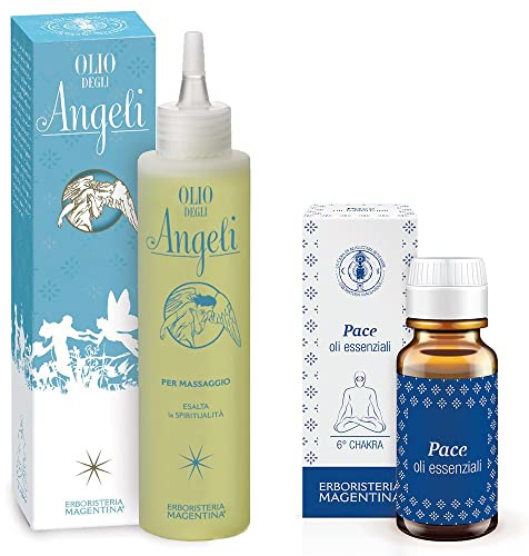 Erboristeria Magentina - Olio Degli Angeli Da Massaggio 150 ml + Olio Essenziale Degli Angeli (Pace) 10 ml - Sesto Chackra - Esalta La Spiritualità, profumo leggero e delicato