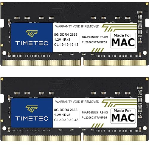 Timetec 16GB Kit (2x8GB) Compatible con Apple DDR4 2666MHz para iMac Mid 2020 (20,1/20,2) / iMac Mid 2019 (19,1) 27 Pulgadas Retina 5K, Mac Mini Late 2018 (8,1) PC4-21333 / PC4-21300 SODIMM