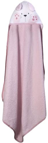 Ti TIN Asciugamano Per Neonato con Cappuccio 100% Cotone | Asciugamano Morbido e Assorbente con Cappuccio con Un Disegno Di Orecchie a Coniglietto in Rosa, 100x100 cm