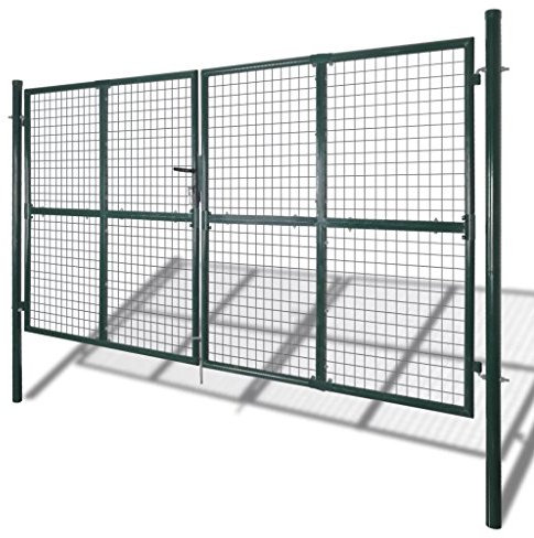 Tidyard Cancello per Giardino, Cancello per Recinzione Doppio in Acciaio Rivestito a Polvere 306 x 200 cm [Verde Scuro]