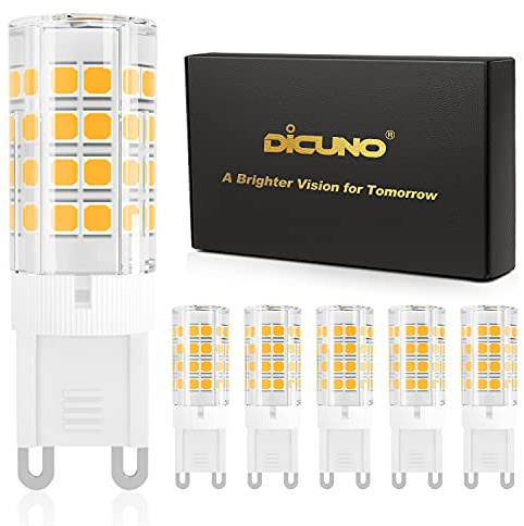 DiCUNO G9 LED Light Bulb 4W, 40W Halogen Replacement, Warm White 3000K, 450 Lumen, G9 Bi-Pin Ceramic Base Bulb, 120V, Non-dimmable, for Chandelier Lighting, Pendant Light, 6-Pack