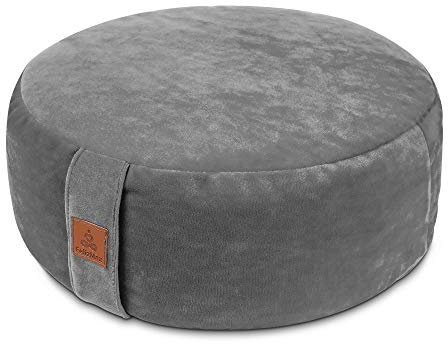 Meditationskissen, rund, Samt, Yogakissen, Zafu-Buchweizen, Meditationskissen zum Sitzen auf dem Boden, Yoga-Sitzkissen, Bodenhocker, groß/klein (grau, 40.6x40.6x12.7 cm)