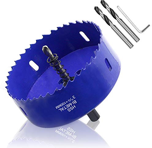 Luomorgo Scie-cloche de 100 mm, profondeur de coupe de 3,8 cm, coupe-trou bimétallique en acier rapide HSS, adaptateur de foret à tige hexagonale, pour planches de cornhole en bois, plastique, cloison