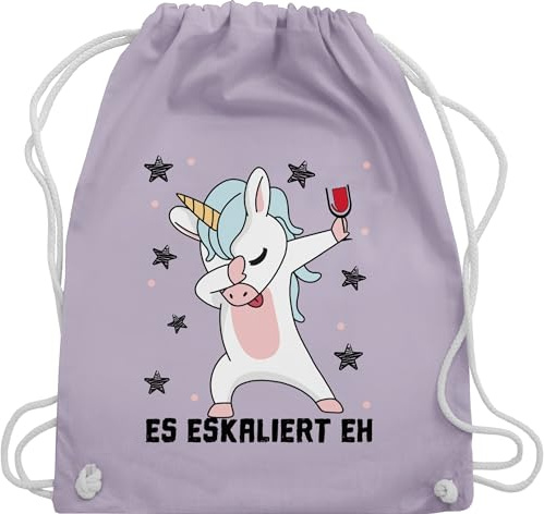 Shirtracer Turnbeutel Rucksack - Party & Alkohol Damen - Es eskaliert eh Einhorn mit Weinglas - Unisize - Pastell Lila - einhornrucksack saufrucksack sauf wein beutel geschenke für weintrinker