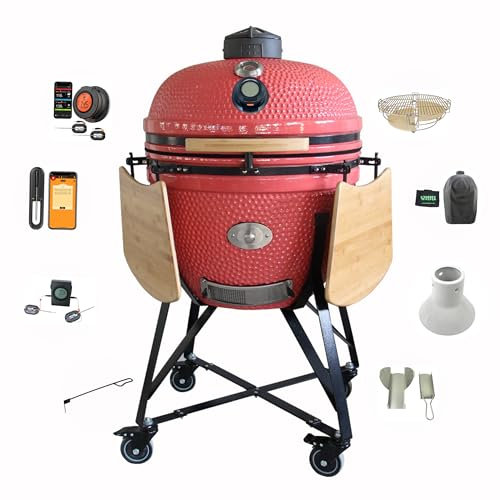YNNI KAMADO TQTT23PK XL Grill, 58,4 cm, Pink, Chipfeeder, Bündel, BBQ, Keramik, Ei, Smoker, TQTT23PK