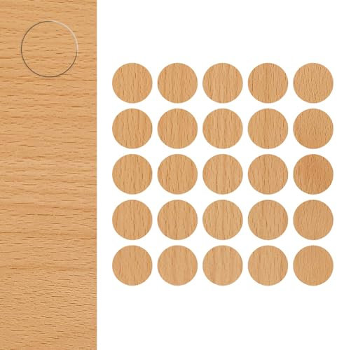 Selbstklebende Abdeckkappen Ø14mm 25 Stück | Schraubenabdeckung aus Melaminfolie | Schraubenloch Aufkleber für Möbelbau | Klebepunkte Möbel zur unauffälligen Abdeckung | Helle Buche